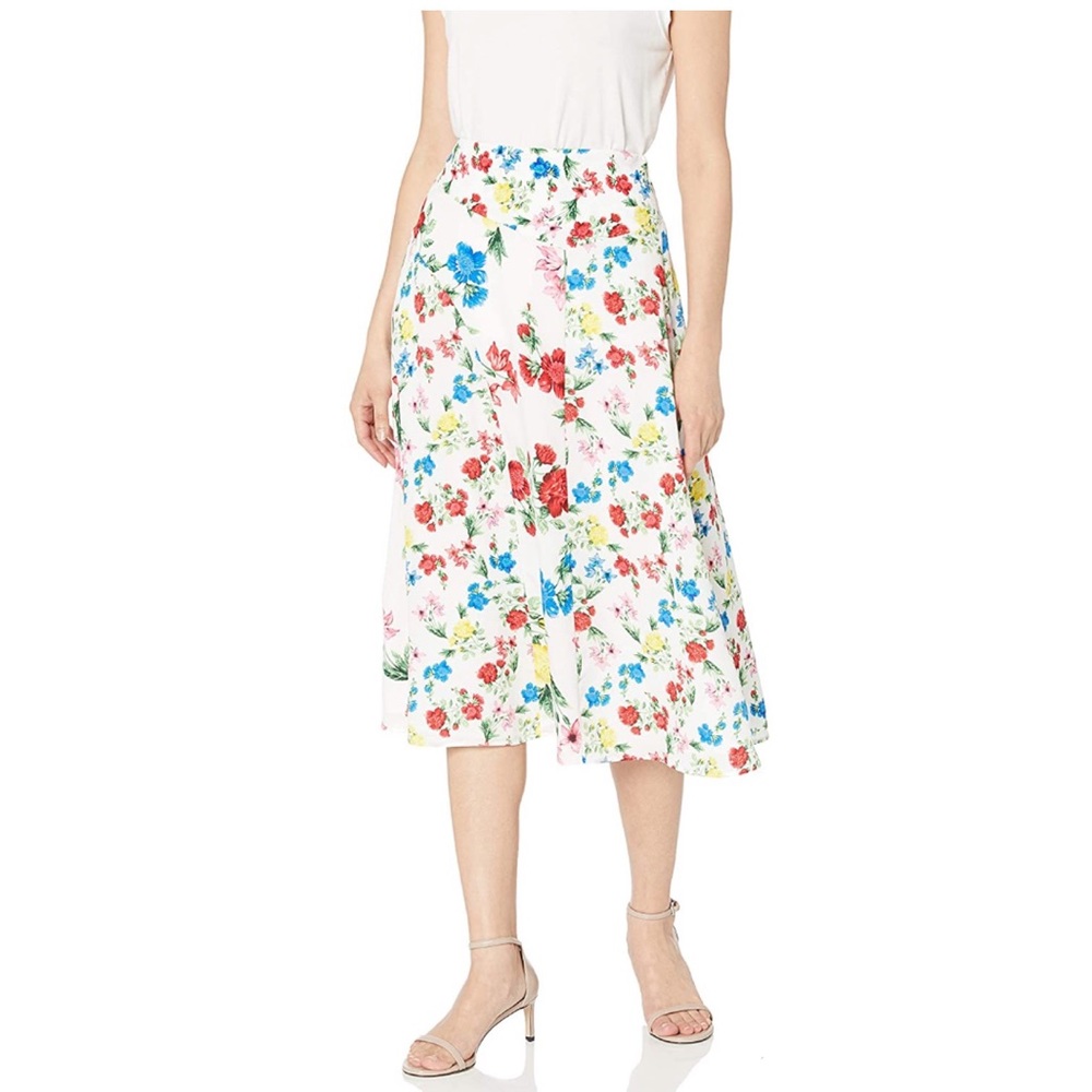 LAST CHANCE! - Calvin Klein | Floral Print Angled Hem Midi Skirt